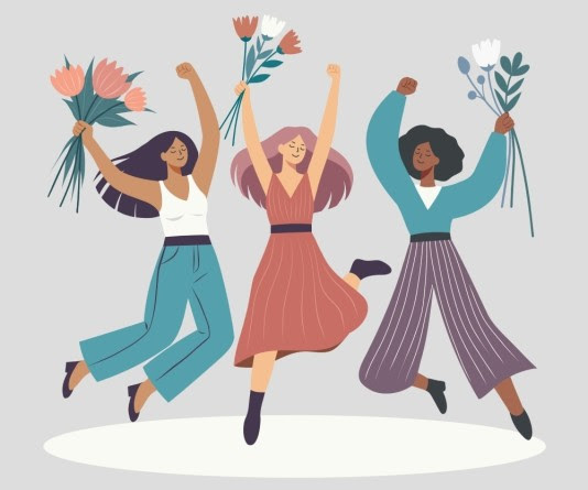 Illustration of women leaping in the air