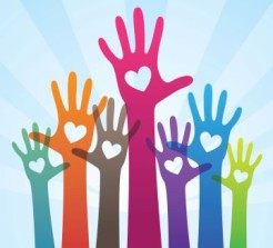 hands raised with hearts