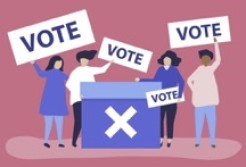 graphic of people holding signs that read, "vote"