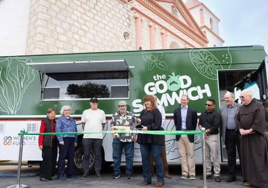 Good Samaritan Founder Sylvia Barnard (center) and friends at the Good Samwich food truck ribbon cutting.