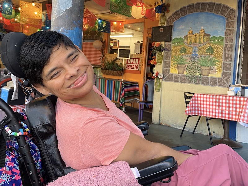 Hillside House resident in wheelchair