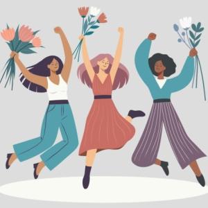 Illustration of women leaping in the air