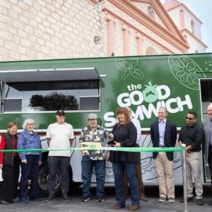 Good Samaritan Founder Sylvia Barnard (center) and friends at the Good Samwich food truck ribbon cutting.