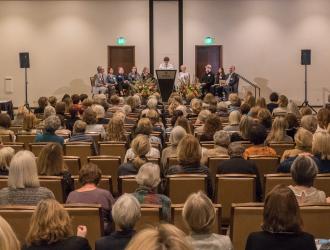 Laurie Tumbler opens the program