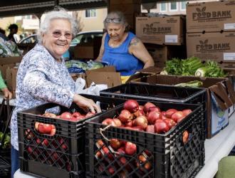 Elderly woman at Foodbank