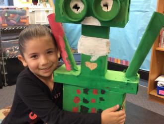 A future engineer studies science, technology, engineering, arts and mathematics at El Camino Elementary School’s STEAM lab.