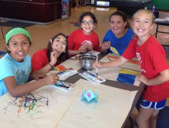 Girls working on an art project